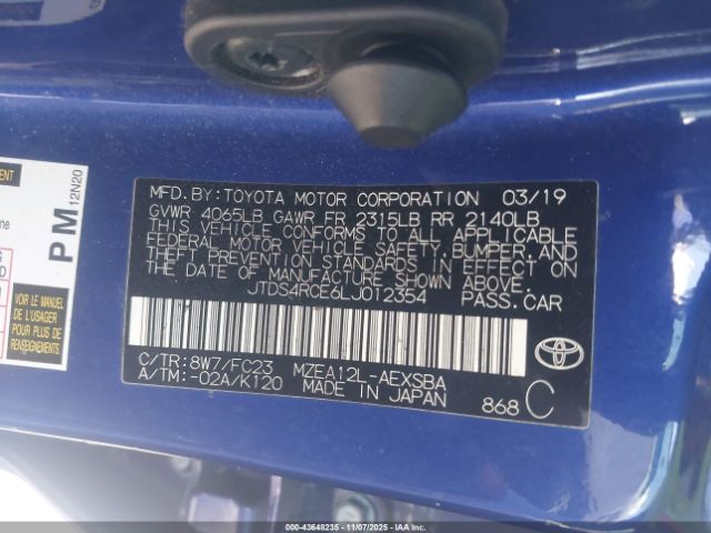 2020 TOYOTA COROLLA JTDS4RCE6LJ012354 Photo 8