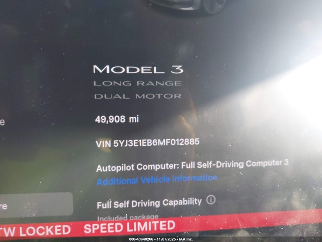 2021 TESLA MODEL 3 5YJ3E1EB6MF012885 Photo 6