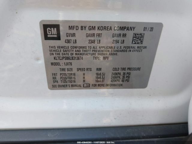 2020 CHEVROLET TRAX KL7CJPSB6LB313674 Photo 8