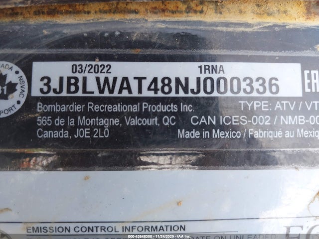 2022 CAN-AM OUTLANDER 3JBLWAT48NJ000336 Photo 9