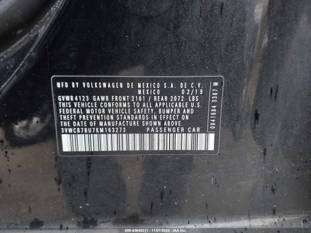 Продажа на аукционе авто 2019 Volkswagen Jetta 1.4t R-line/1.4t S/se, vin: 3VWCB7BU7KM163273, номер лота: 43648311