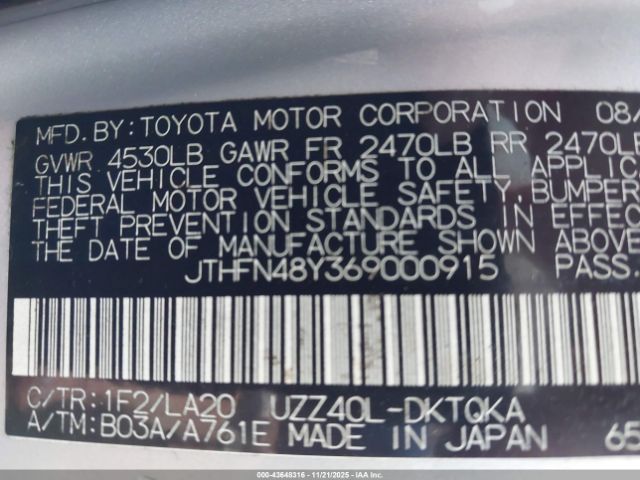 2006 LEXUS SC 430 JTHFN48Y369000915 Photo 8