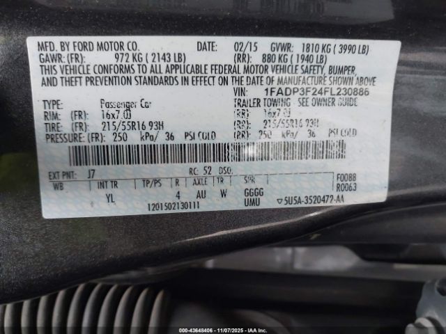 2015 FORD FOCUS 1FADP3F24FL230886 Photo 8