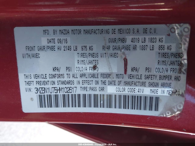 3MZBN1U75HM102617 Mazda Mazda3 Sport