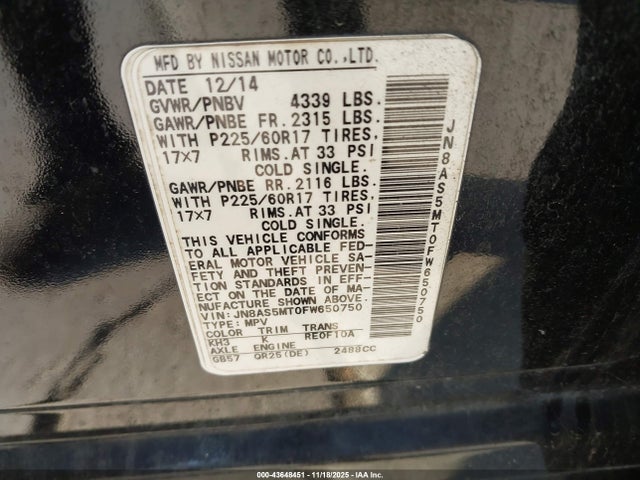 Nissan Rogue Select S 2015 JN8AS5MT0FW650750 Image 9