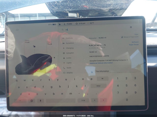43648473 :رقم المزاد ، 5YJ3E1EAXSF902178 vin ، 2025 Tesla Model 3 Long Range Rear-wheel Drive/standard مزاد بيع