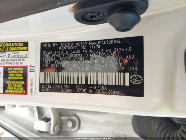 2021 LEXUS ES 350 58ADZ1B1XMU088514 Photo 8