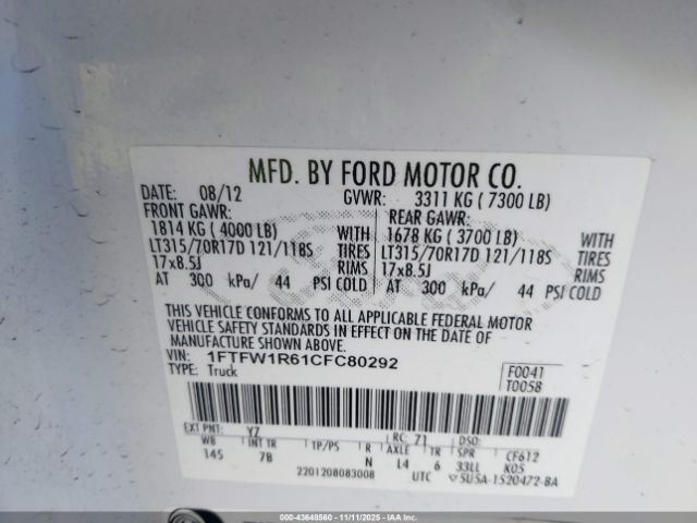 2012 FORD F-150 1FTFW1R61CFC80292 Photo 8