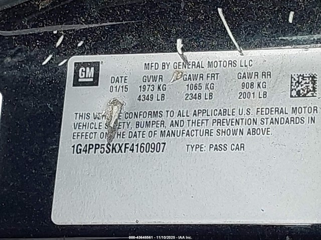 43648561 :رقم المزاد ، 1G4PP5SKXF4160907 vin ، 2015 Buick Verano مزاد بيع