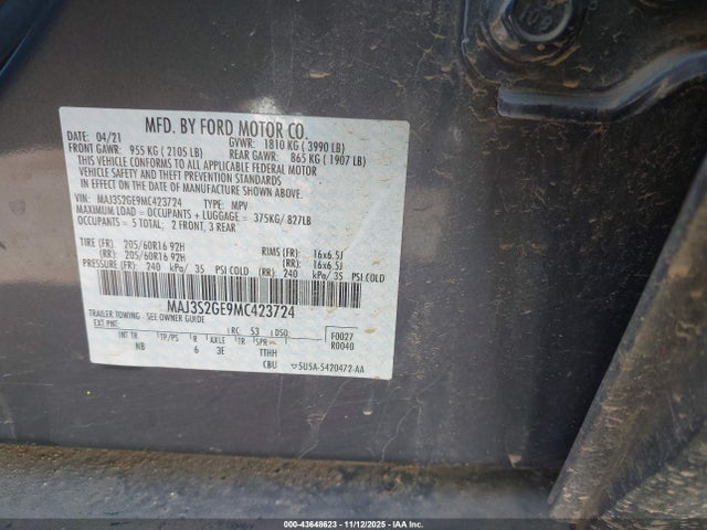 Продаж на аукціоні авто 2021 Ford Ecosport Se, vin: MAJ3S2GE9MC423724, номер лоту: 43648623