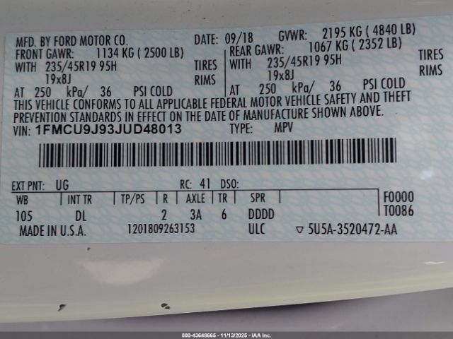 2018 FORD ESCAPE 1FMCU9J93JUD48013 Photo 8