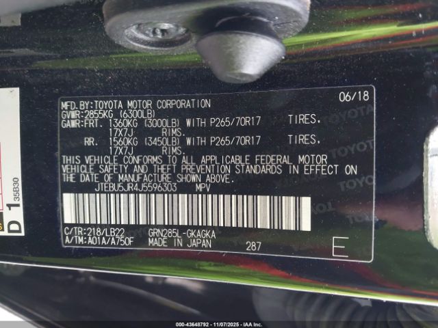 2018 TOYOTA 4RUNNER JTEBU5JR4J5596303 Photo 8