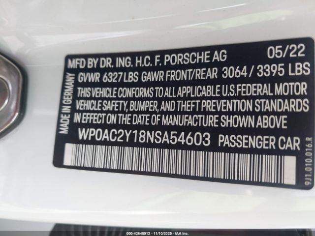 2022 PORSCHE TAYCAN WP0AC2Y18NSA54603 Photo 8