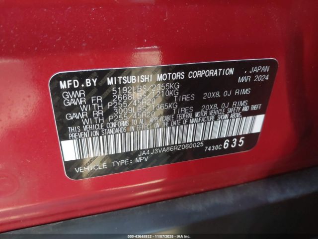 2024 MITSUBISHI OUTLANDER JA4J3VA86RZ060025 Photo 8