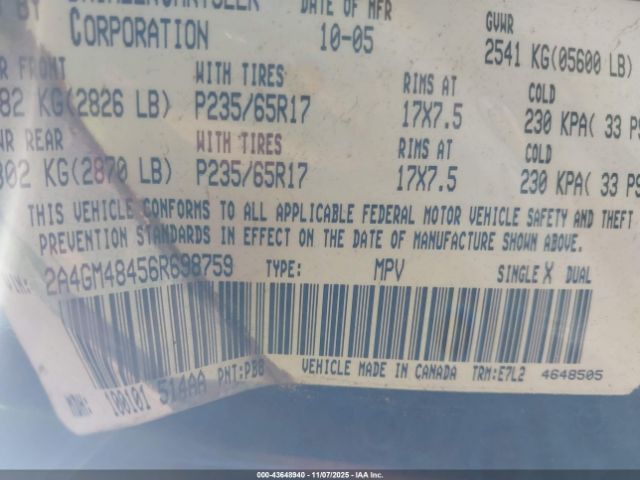 2006 CHRYSLER PACIFICA 2A4GM48456R698759 Photo 8