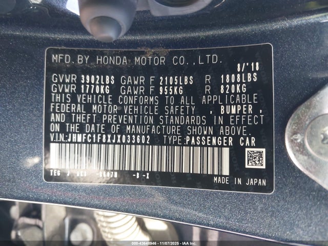 JHMFC1F8XJX033602 Honda l15b7