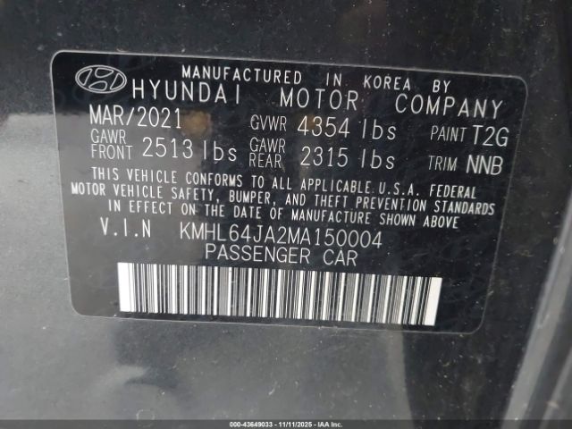 2021 HYUNDAI SONATA KMHL64JA2MA150004 Photo 8