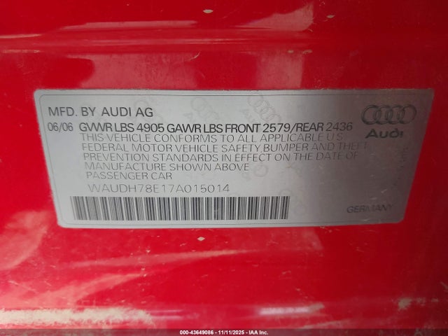 2007 AUDI A4 WAUDH78E17A015014 Photo 8