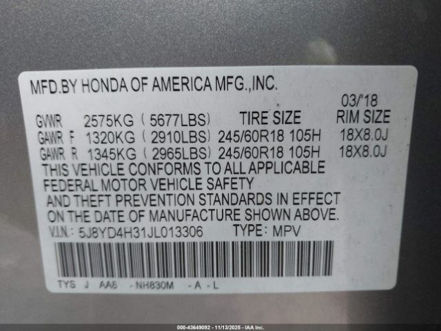 2018 ACURA MDX 5J8YD4H31JL013306 Photo 8