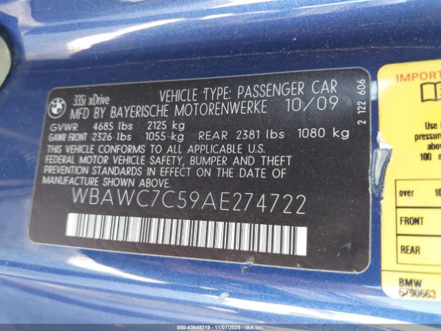 2010 BMW 335I WBAWC7C59AE274722 Photo 8