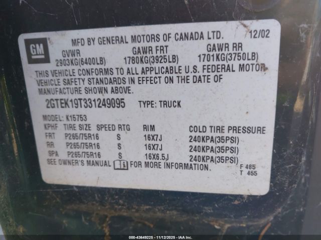 2003 GMC SIERRA 1500 2GTEK19T331249095 Photo 8