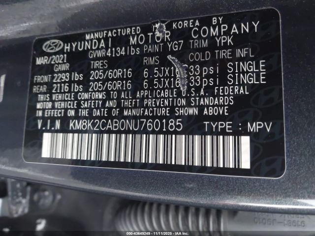 2022 HYUNDAI KONA KM8K2CAB0NU760185 Photo 8
