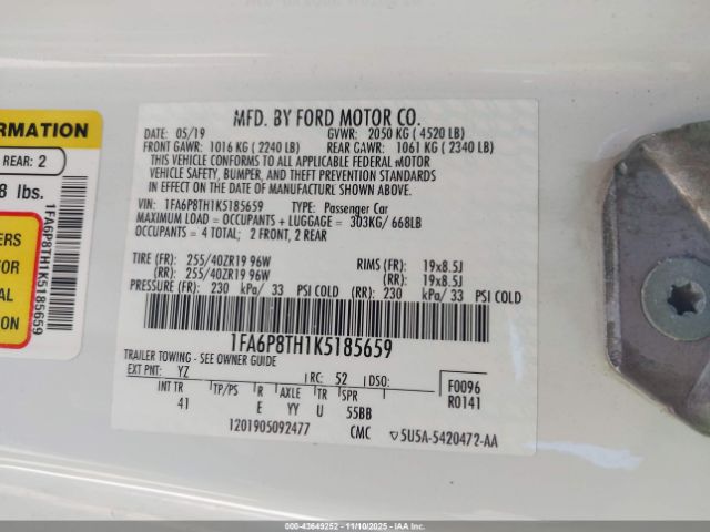 2019 FORD MUSTANG 1FA6P8TH1K5185659 Photo 8