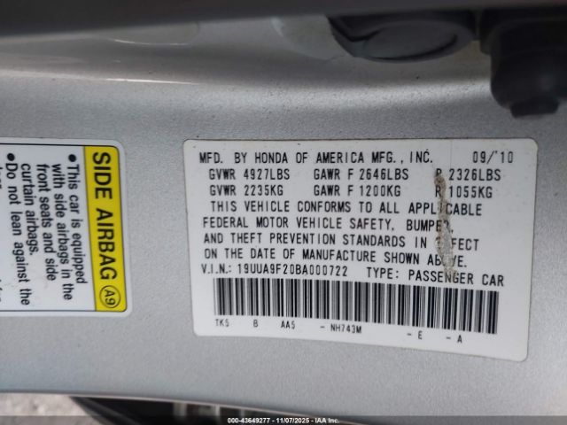 2011 ACURA TL 19UUA9F20BA000722 Photo 8