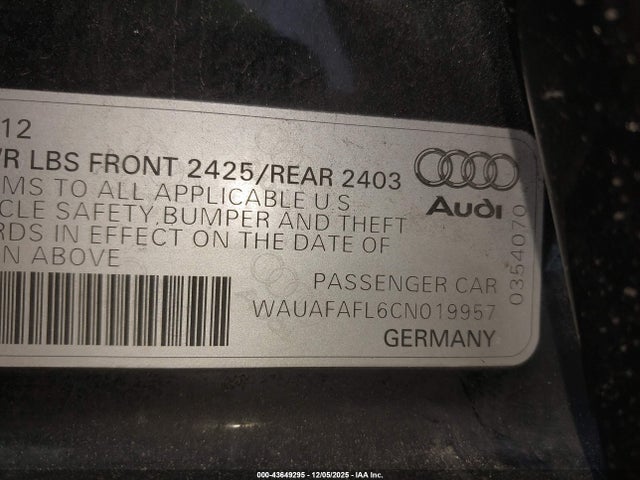 2012 AUDI A4 WAUAFAFL6CN019957 Photo 8