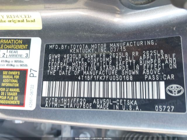 2015 TOYOTA CAMRY 4T1BF1FK7FU050168 Photo 8