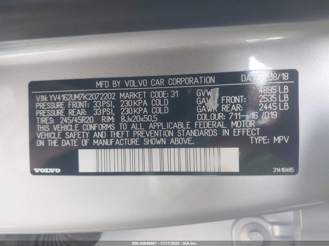 YV4162UM7K2072202 Volvo Xc40 T5 R-design