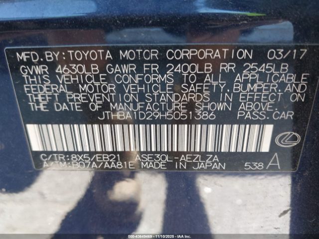 2017 LEXUS IS 200T JTHBA1D29H5051386 Photo 8