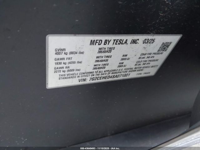 2025 TESLA CYBERTRUCK 7G2CEHED4SA071001 Photo 8