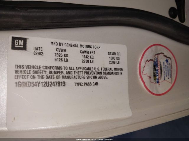 2002 CADILLAC DEVILLE 1G6KD54Y12U247813 Photo 8