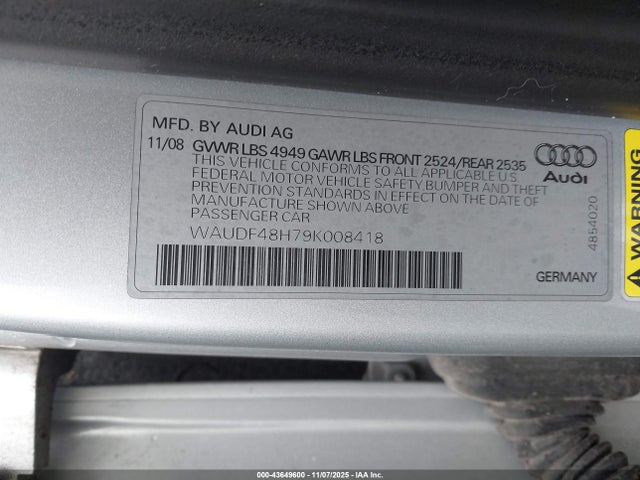 2009 AUDI A4 WAUDF48H79K008418 Photo 8