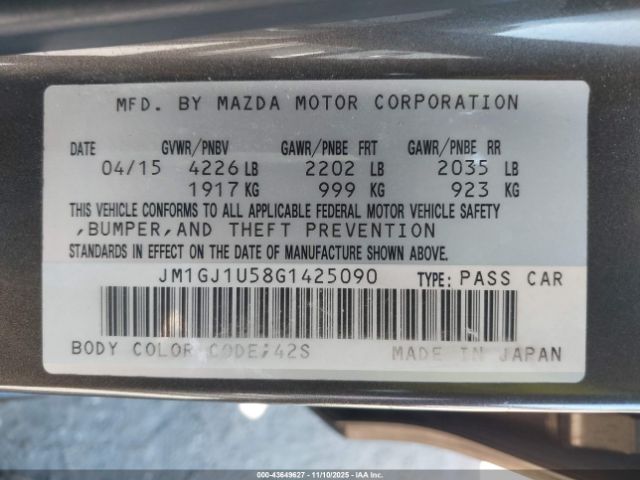 2016 MAZDA MAZDA6 JM1GJ1U58G1425090 Photo 8