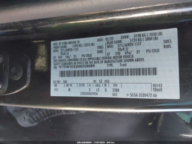 2022 FORD F-150 1FTFW1E52NKD38689 Photo 8