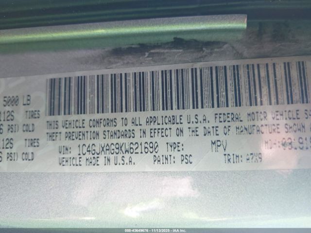 2019 JEEP WRANGLER 1C4GJXAG9KW621690 Photo 8