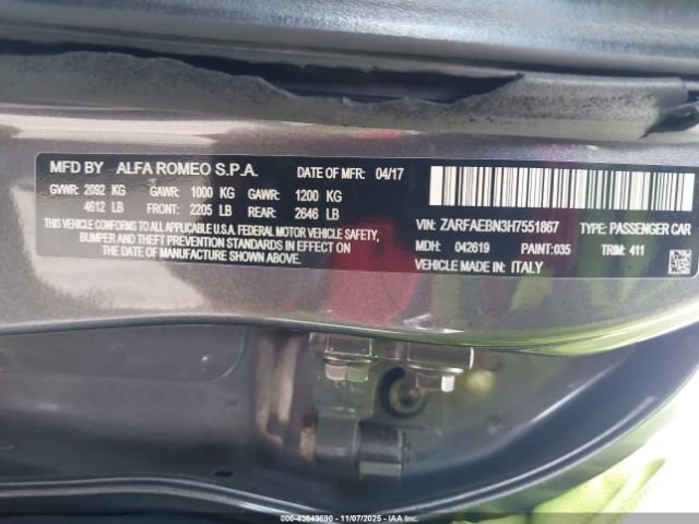 2017 ALFA ROMEO GIULIA ZARFAEBN3H7551867 Photo 8