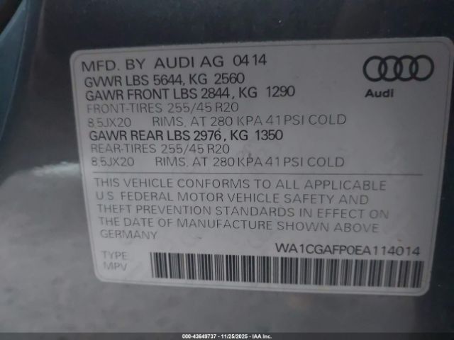 2014 AUDI SQ5 WA1CGAFP0EA114014 Photo 8