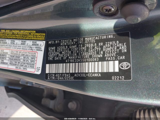 2005 TOYOTA CAMRY 4T1BE32K55U100083 Photo 8