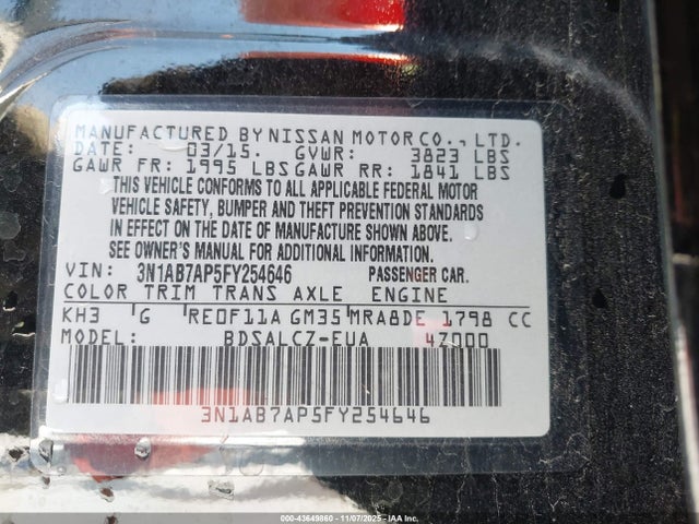 3N1AB7AP5FY254646 Nissan SENTRA S