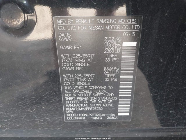 2015 Nissan Rogue S მანქანა იყიდება აუქციონზე, vin: KNMAT2MV2FP576752, აუქციონის ნომერი: 43649920