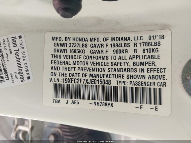 Honda CIVIC EX 2018 19XFC2F7XJE015048 Image 9