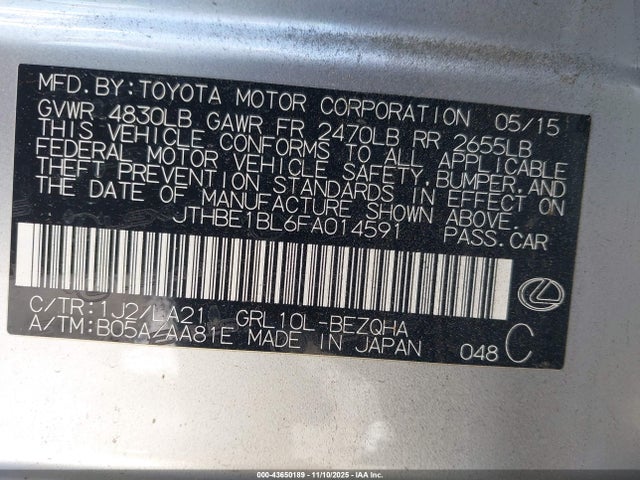 Продажа на аукционе авто 2015 Lexus Gs 350, vin: JTHBE1BL6FA014591, номер лота: 43650189