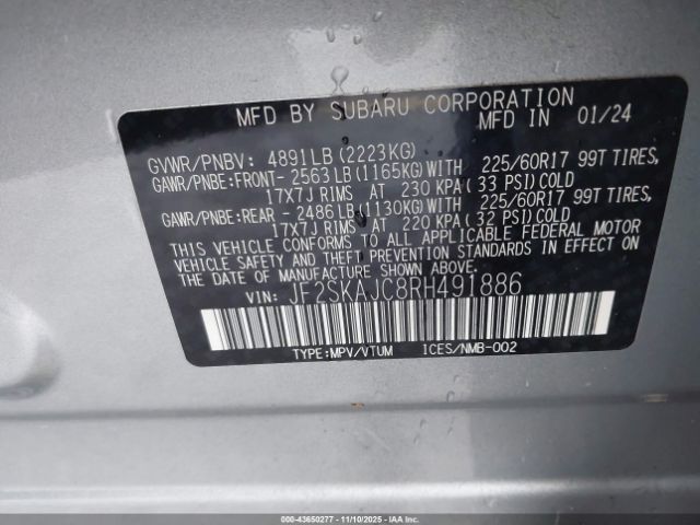 2024 SUBARU FORESTER JF2SKAJC8RH491886 Photo 8
