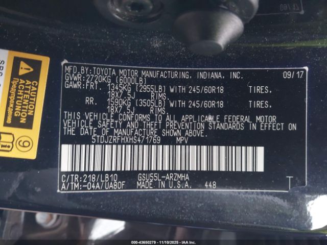 2017 TOYOTA HIGHLANDER 5TDJZRFHXHS471769 Photo 8