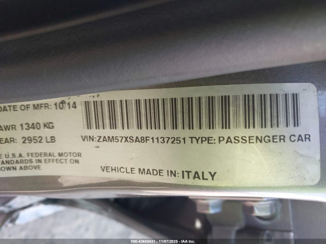 2015 Maserati Ghibli მანქანა იყიდება აუქციონზე, vin: ZAM57XSA8F1137251, აუქციონის ნომერი: 43650431