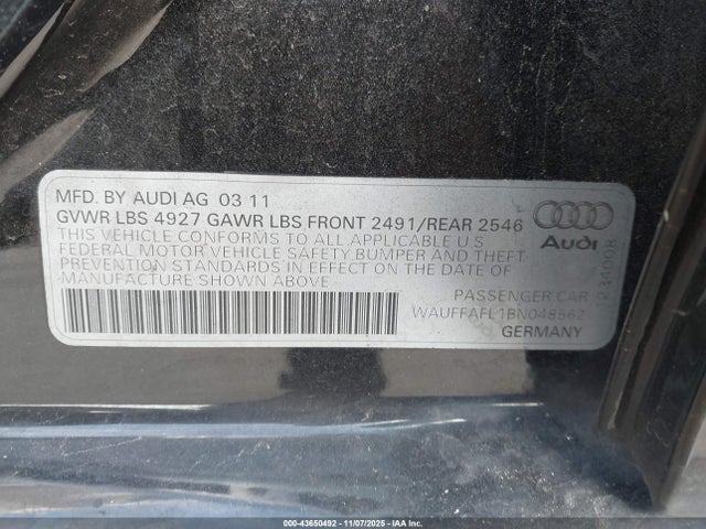 2011 AUDI A4 WAUFFAFL1BN048562 Photo 8
