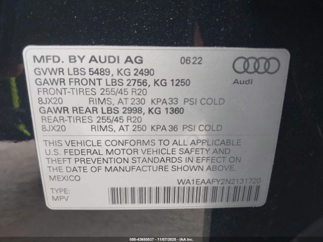 2022 AUDI Q5 WA1EAAFY2N2131720 Photo 8